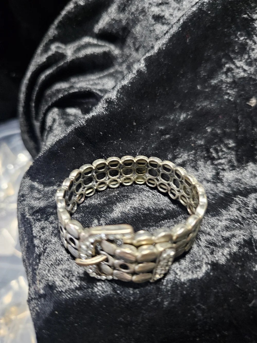 Rhinestone Buckle Link Bracelet - Two-Tone Silver with rinestones
